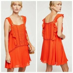 Free People Priscilla Eyelet Orange Coral Mini Dress Small